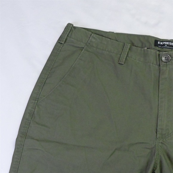 Express 36 x‎ 10" Olive Green Flat Front Casual Chino Shorts - Picture 2 of 5